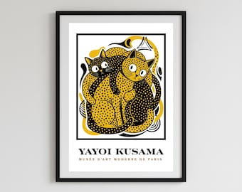Yayoi Kusama Poster, Cat Poster, Yellow - Black Cat Wall Decor