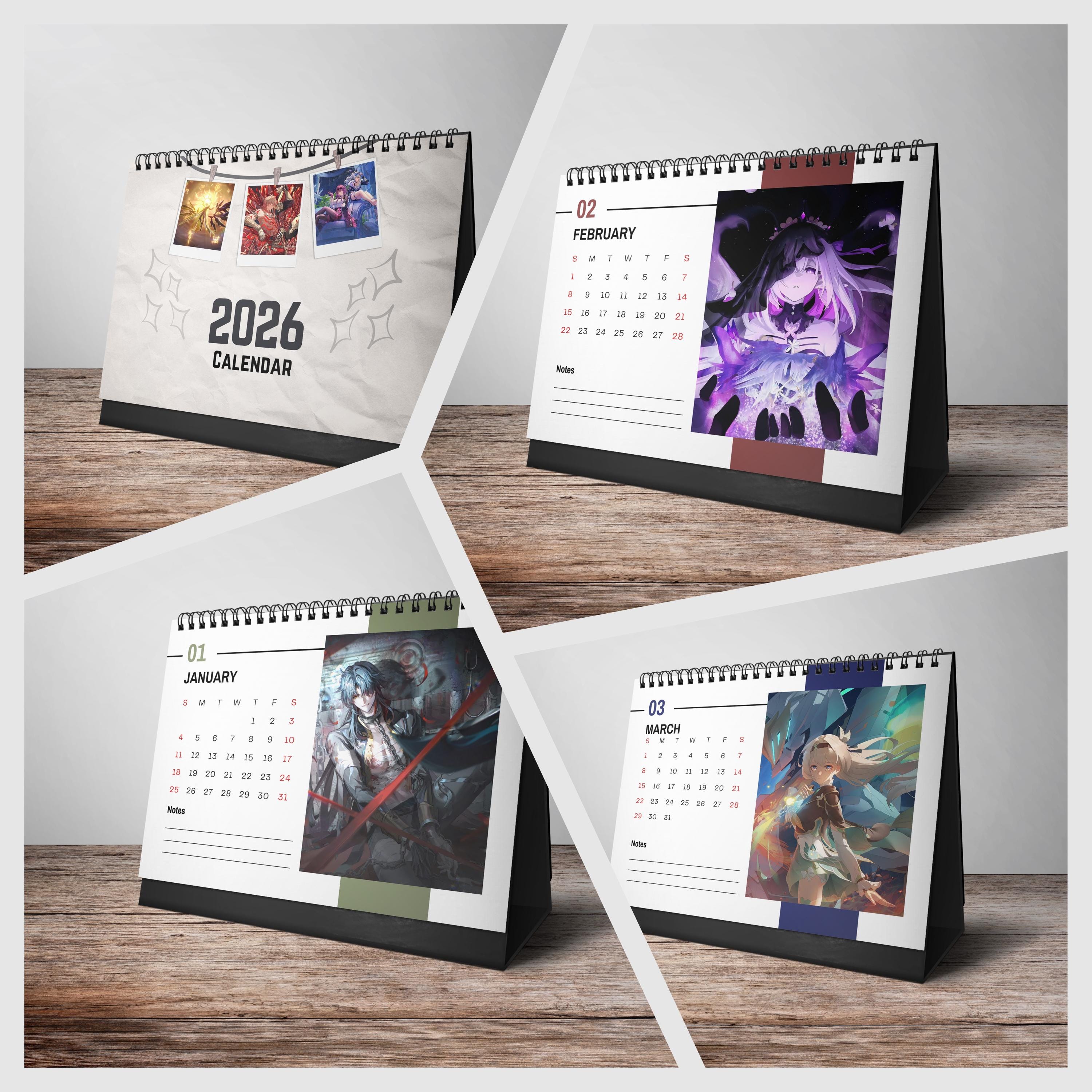 Honkai: Star Rail 2026-2027 Tischkalender – 21x17 Cm, Mit Anime-Illustrationen, Metall-Ständer