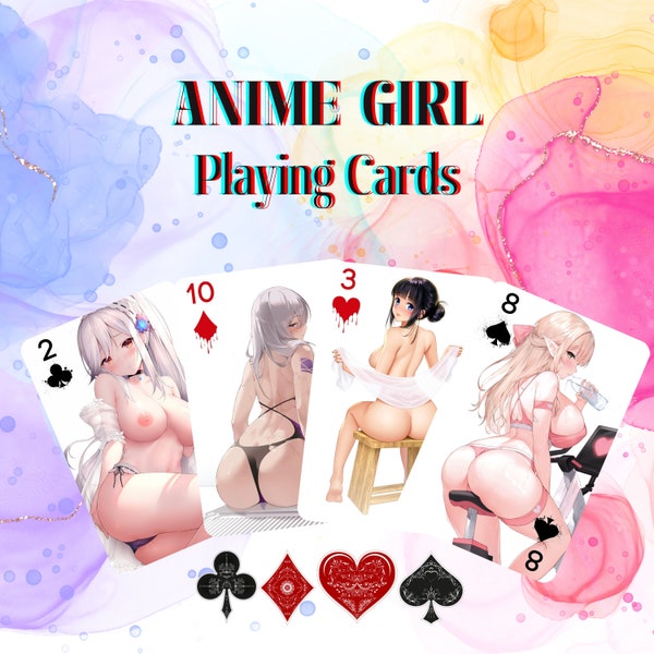 Set of 2 Anime Girl Playing Cards, Sexy Anime Girls, Unique Playing Cards Deck, Anime Game Cards, Uncensored woman, Christmas Gift