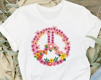 Floral Peace Sign Shirt: Vintage Hippie Style Tee