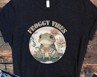 フロギーバイブスTシャツ：レトロコテージコアフロッグシャツ
