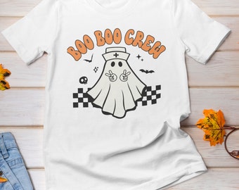 Camiseta retro de enfermera fantasma para Halloween: Boo Boo Crew Tee