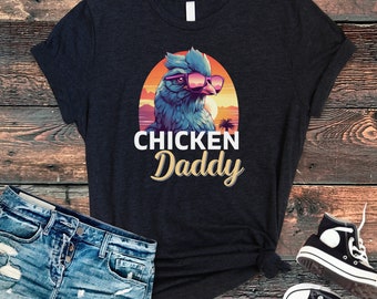 Chicken Daddy Retro T-Shirt: Synthwave Chicken Dad Gift