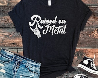 Raised on Metal T-Shirt: Funny Heavy Metal Rocker Tee