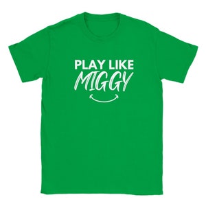 Newcastle United Youth Tee: "Play Like Miggy" Football Shirt Irish Green