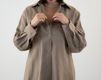 Washed Linen Blouse, Long Sleeve Button Down Blouse, Womens Summer Shirts