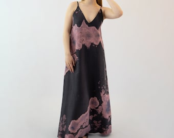 Hand Dyed Dress, Black and Pink Linen Dress, Dress Maxi Linen,  Summer Maxi Dress, Beach Dress, Only One Item, Size XS S M