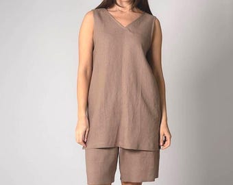 Handmade Linen Women's Shorts, Elastic Waist, Wide Leg