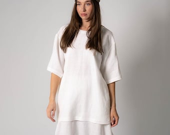 Solid Linen Short Sleeve Top, Womens Summer T-shirt, Matching Linen Top, Washed Linen Top, Oversized Linen Top, Solid Linen Top, Handmade