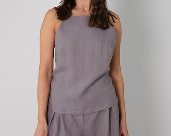 Backless Linen Top, Open Back Thin Strap Tops, Summer Linen Cami, Handmade