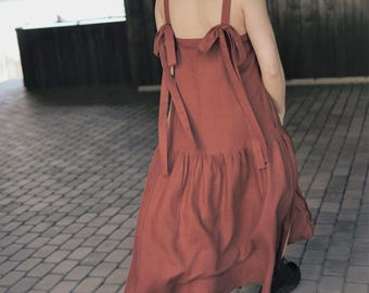 Linen Ruffle Maxi Dress, Sleeveless Summer Ruffled Maxi Dresses, Romantic  Dressed