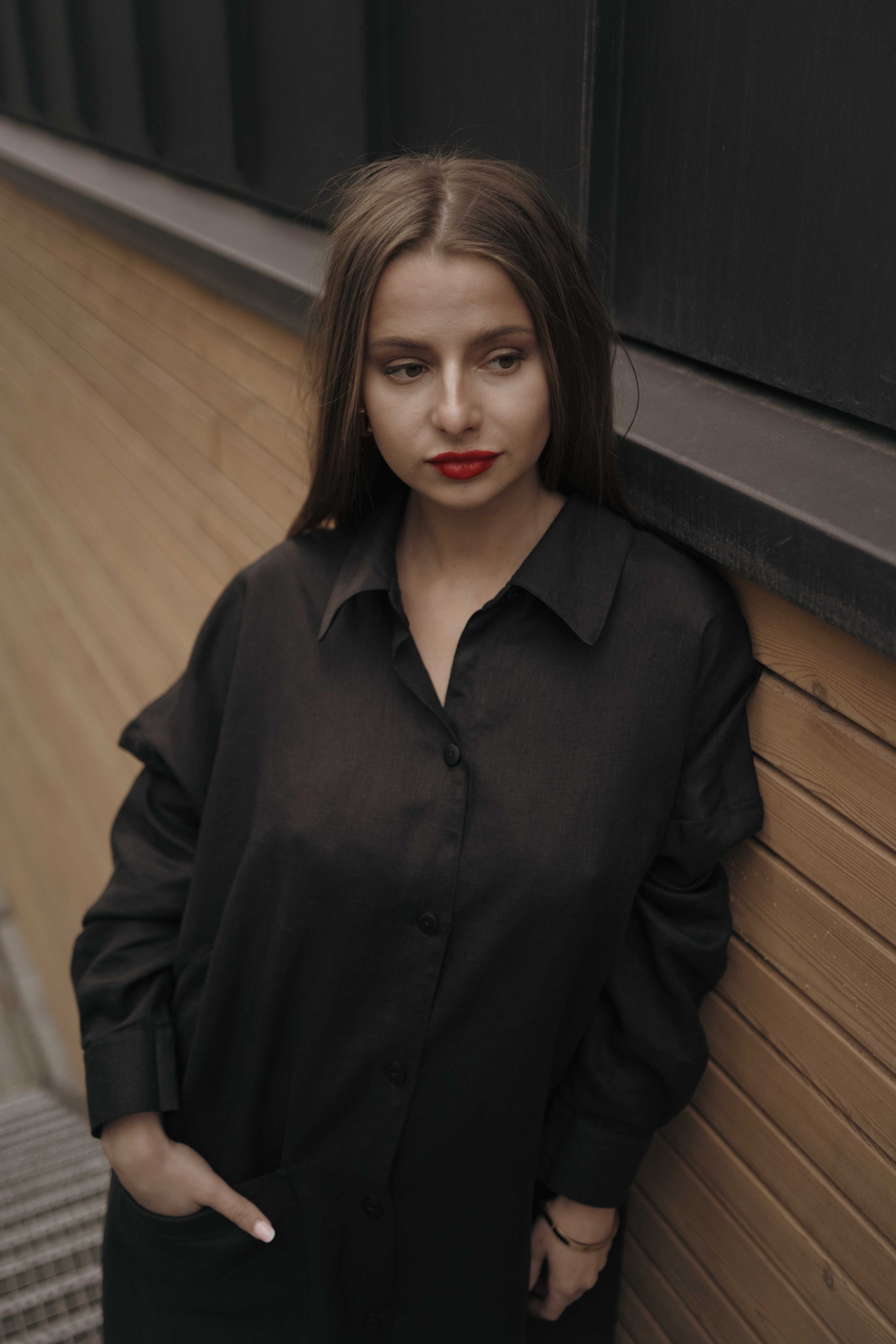 Black Linen Midi Shirt Dress DANA Black Shirt Dress Etsy