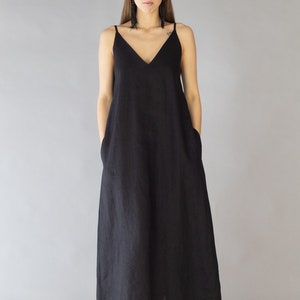 Summer maxi dress, Linen dress, Long Simple Dress, Summer dress with Spaghetti Strap.