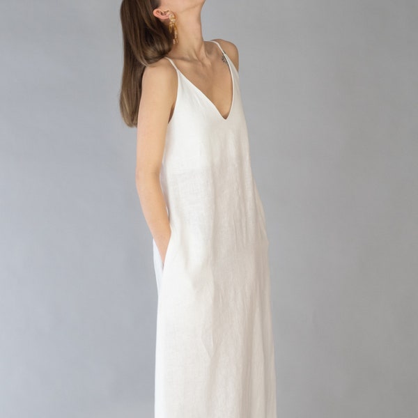 Maxi White Linen Dress  / DORIAN / Linen Sundress / White Linen Slip Dress / Linen Summer Dress