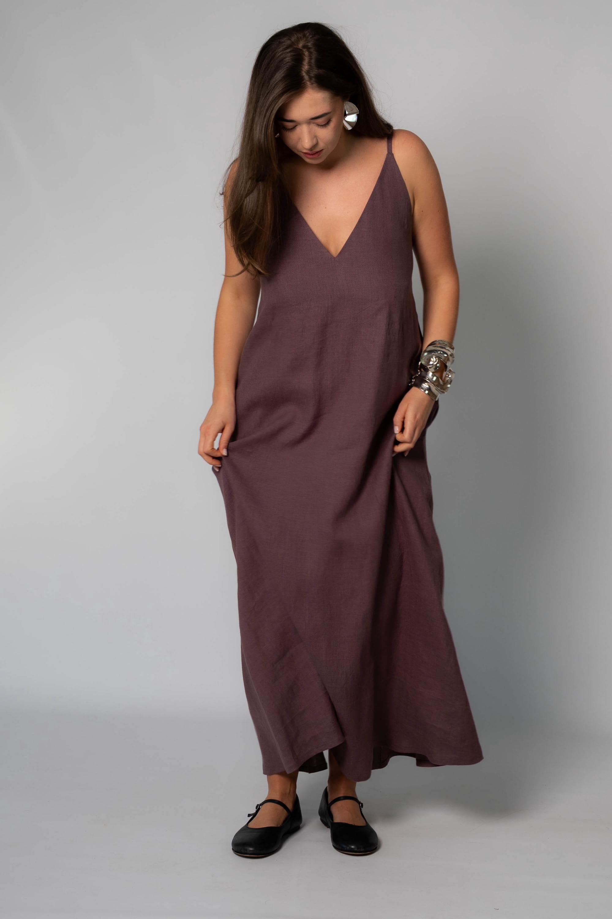 v neck maxi linen slip dress Linen Maxi Dress