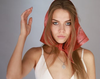 Red gingham linen bandana , Hand dyed Linen Bandana , Linen bandana , Linen neck scarves , Headband , Gift for woman, Present for woman