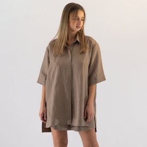 Oversized Linen Shirt, Short Sleeves Shirt, Women Summer Shirt, Linen Blouse, Loose Linen Shirt, Pajama Linen Shirt , Plus size zdjęcie 1