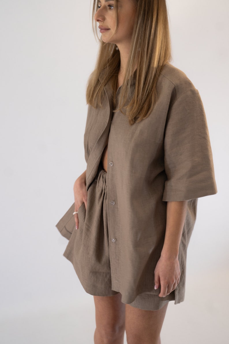 Oversized Linen Shirt, Short Sleeves Shirt, Women Summer Shirt, Linen Blouse, Loose Linen Shirt, Pajama Linen Shirt , Plus size zdjęcie 3