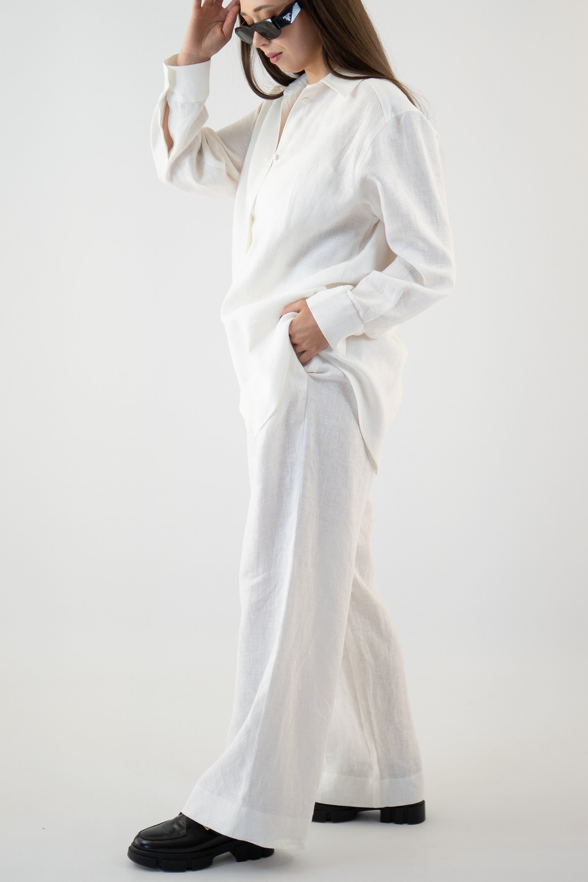 Ensemble De 2 Pièces En Lin Pour Femme, Pantalon Et Chemisiers