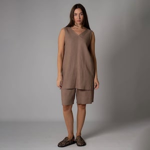Linen Short Set: Sleeveless Top & Elastic Waist Shorts