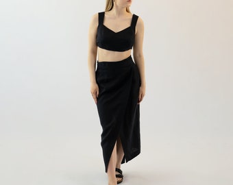 Black Linen Skirt, Black Wrap Skirt for Summer, High Waisted Skirt, Black Linen Wrap Skirt, Black Linen Skirt Midi, Summer Skirt,