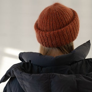 Winter Mohair Hat, Mohair Hand Knit Beanie, Super Soft Kid Mohair Hat, Women Hand Knitted Orange Mohair Hat, Hand Knitted Warm Winter Hat image 3