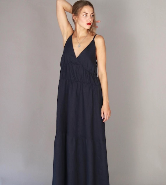 Soft Linen Maxi Dress, Spaghetti Strap V-neck Ruffle Sundress - Etsy