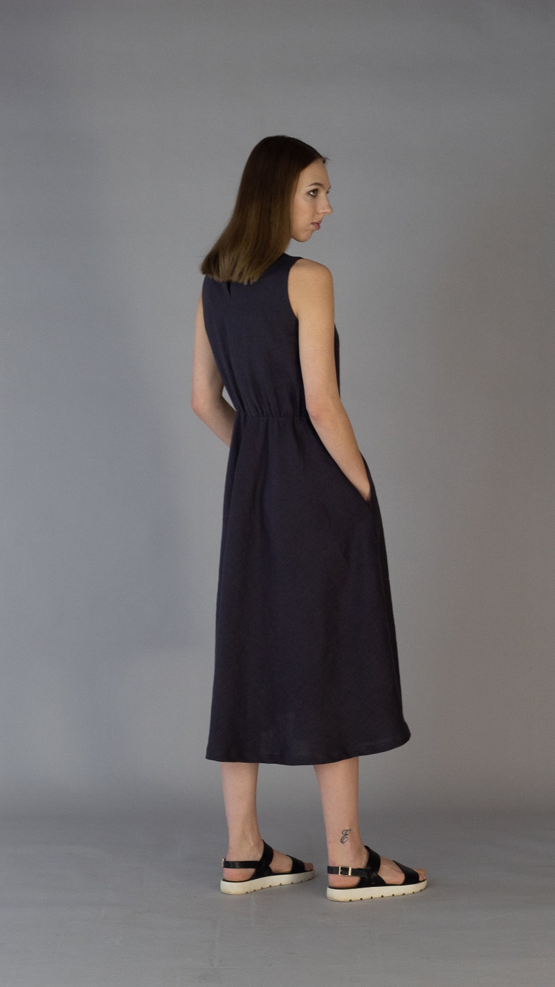 LORA Summer A-line Sleeveless Linen Dress, Flattering Pleated Linen Dresses, Formal Minimal Natural Flax Dress, Elegant Linen Dress image 4