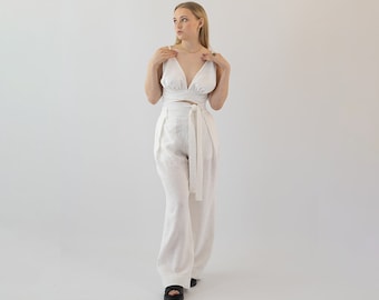 SORRENTO, 2PC Handmade Linen Clothing Sets for Women, Classic Linen Pants Set,  Linen Pants Clothing for Women, White Linen Set Women