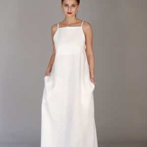 White linen dress , Long dress with straps , Summer dress , Soft linen dress , White long dress , Minimal linen dress