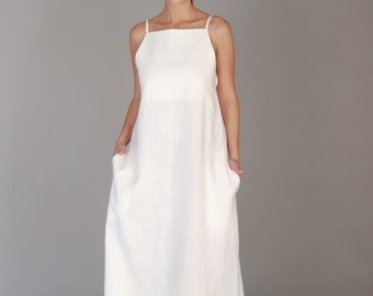 Robe longue en lin blanche, robe longue à bretelles, robe longue d'été, robe en lin, robe longue blanche, robe en lin minimaliste, robe PAULINE