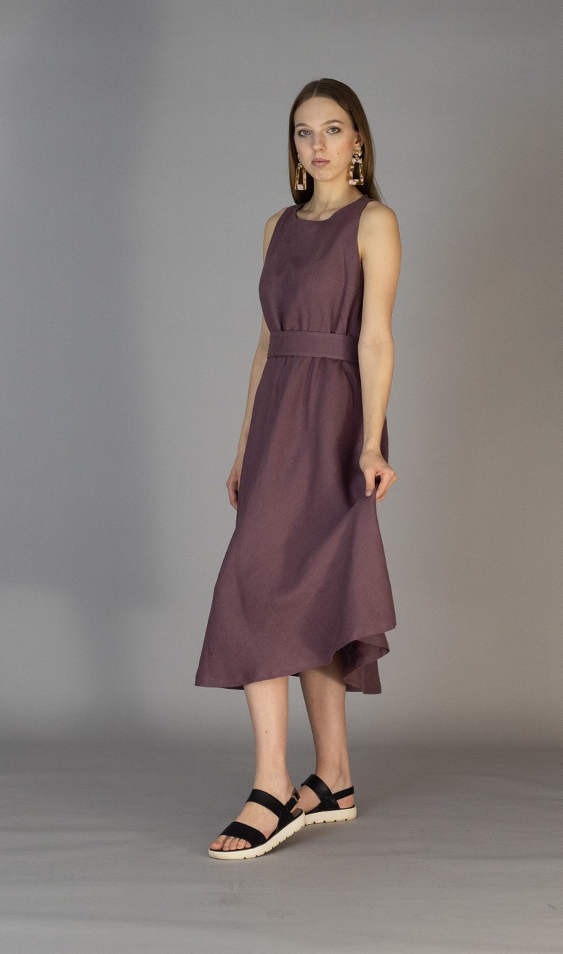LORA Summer A-line Sleeveless Linen Dress, Flattering Pleated Linen Dresses, Formal Minimal Natural Flax Dress, Elegant Linen Dress image 7