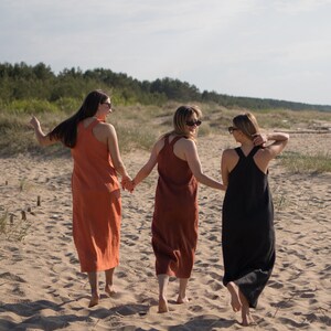 Ready To Go, Orange Linen Sleeveless Midi Dress, Minimalist Linen Dress, Summer Vacation Linen Dress, Size S, Color Orange image 8