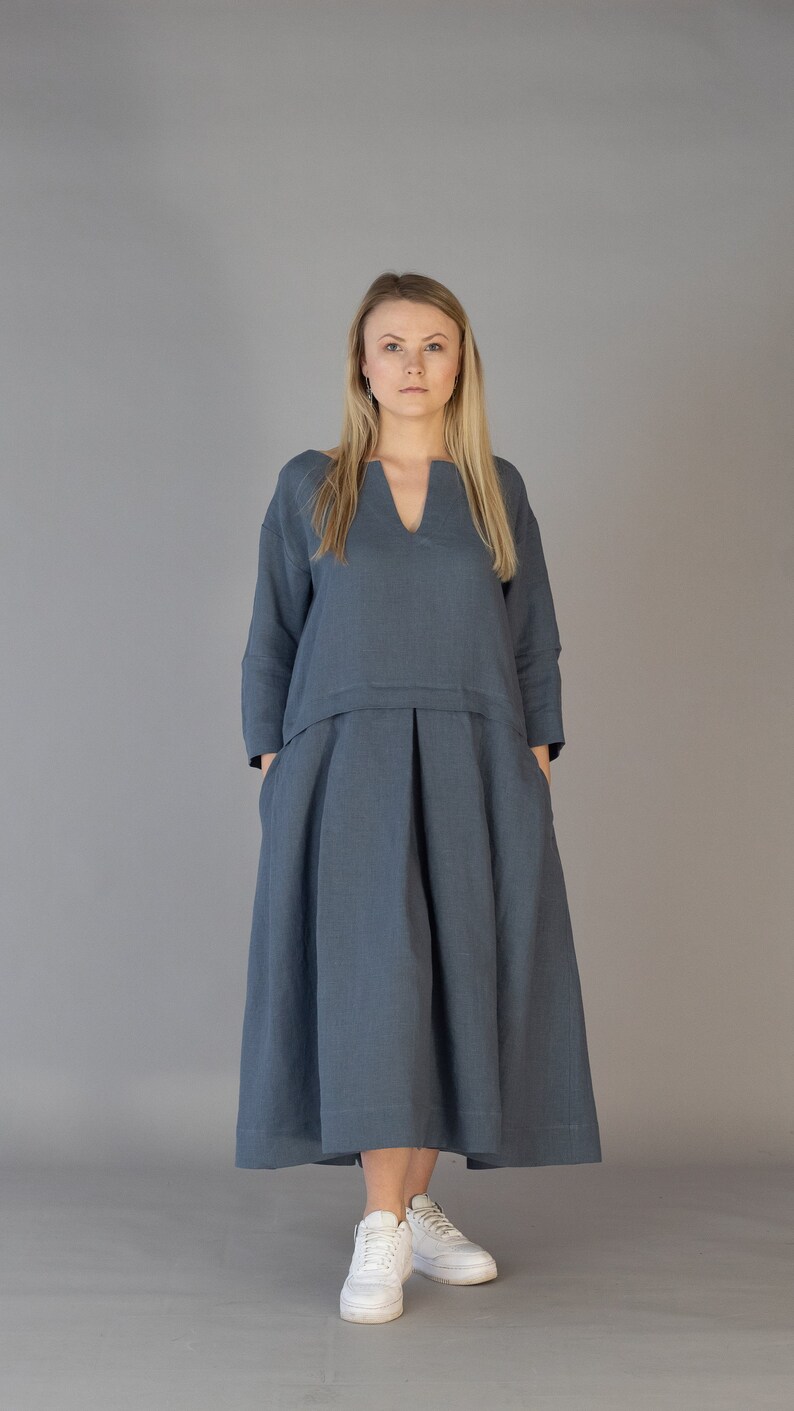 Oversized Linen Dress AIJA, Pregnant Long Linen Dress with Pockets, Casual Pleated Oversized Linen Women Loose dress, 20 colors image 1