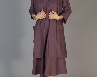 Solid Linen Jacket ANZU, Linen Blazer in PLUM, Loose Linen Kimono, Oversized Linen Jacket, Women‘s Coat, Elegant Summer Flax Cardigan