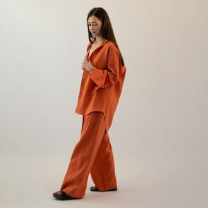 Set van linnen oversized shirt en palazzobroek, zomeroutfit voor dames, op maat gemaakt