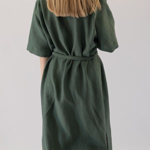 Oversized Short Sleeved Linen Midi Dress, Collared Midi Shirt Dress, Linen Shirt Dress, Green Linen Dress, Lightweight Linen Dress image 3