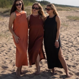 READY to Ship, Everyday Linen Dress, Beach Linen Dress, Loose Linen Dress, Washed Linen Dress, Comfy Linen Dress, SIZE S, Color Brick