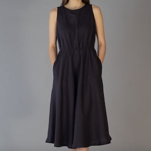 LORA Summer A-line Sleeveless Linen Dress, Flattering Pleated Linen Dresses, Formal Minimal Natural Flax Dress, Elegant Linen Dress image 1