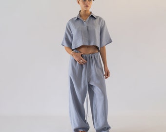 Sarouel en lin, sarouel en lin bleu, pantalons pour femme, pantalons de yoga, pantalons bohèmes, pantalons décontractés, pantalons de détente, pantalons de pyjama, pantalons de danse