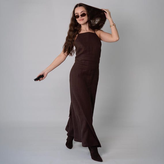 linen formal dresses Clothes for Women Linen Dress Women Cotton Summer Casual Sleeveless V Neck Button Maxi Loose Fit A Line Tank Sundresses with Pockets Black Small at Amazon Women's Clothing store youll no doubt attract many envious glances. Fabric100% linen Open Back Long Linen Dress,