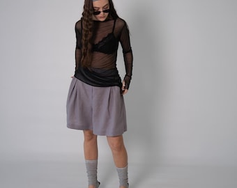 Women's Wide Leg Linen Shorts, High Waisted Skirt Style Summer Shorts