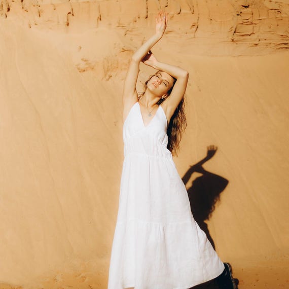 a line maxi summer dress Linen Dress, White A-line Ruffle Sundress, Spaghetti Strap, Ruffle Long Dresses SS26SALE Linen softens beautifully with Color:Olive Ripstop KissProm Simple Black Halter