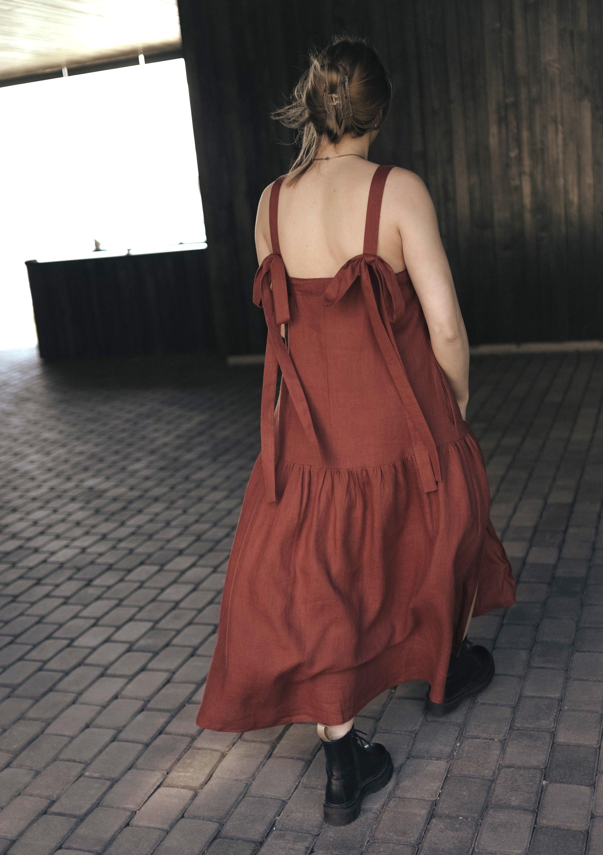 linen ruffle maxi dress Linen Ruffle Sundress  ESTHE