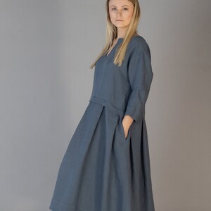 Oversized Linen Dress AIJA, Pregnant Long Linen Dress with Pockets, Casual Pleated Oversized Linen Women Loose dress, 20 colors image 2