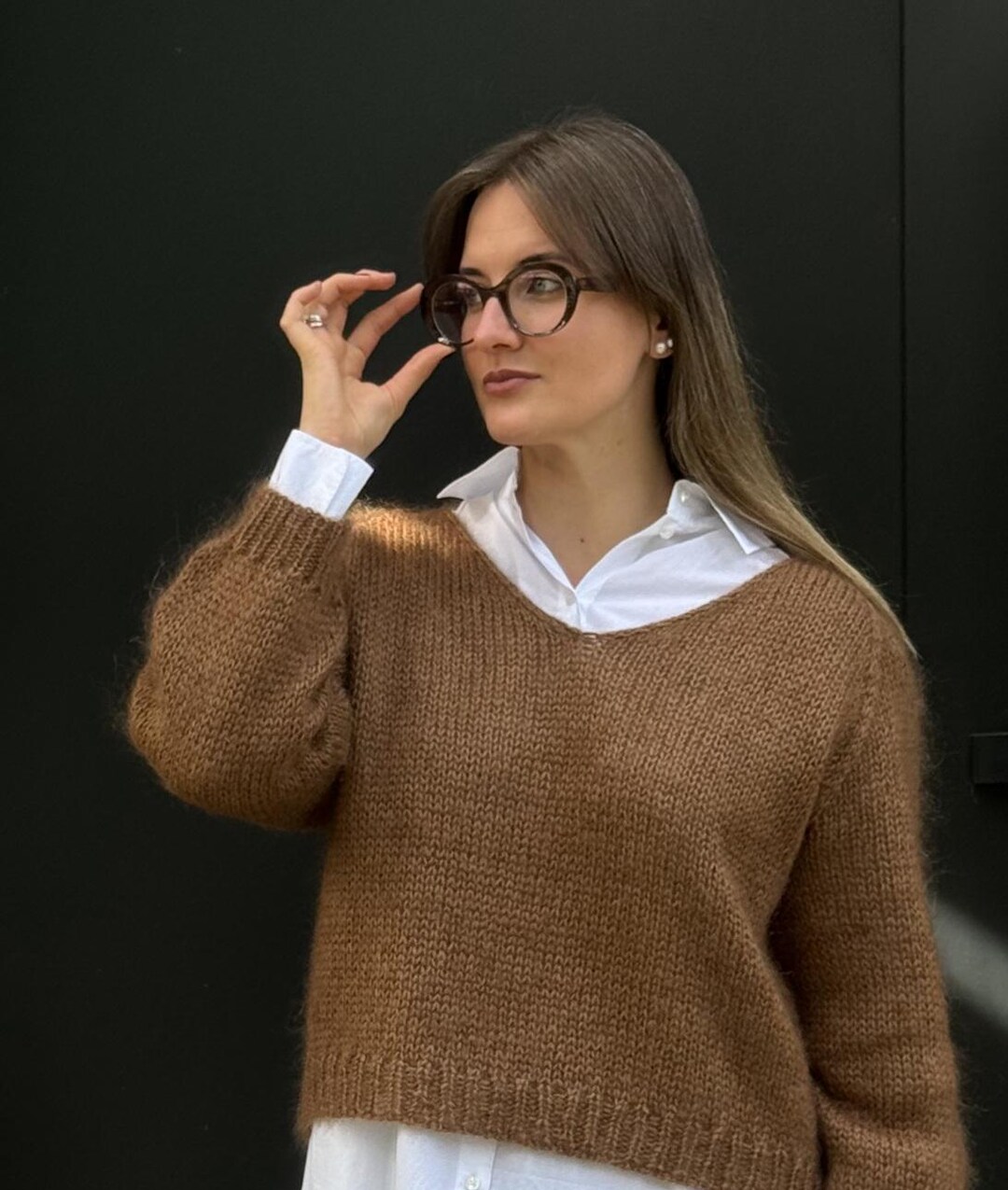 Sweatshirt Brauner Strickpulli Damen Mohair Pullover Brauner