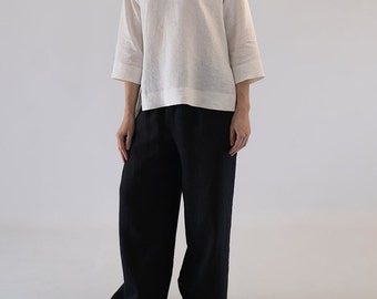 Wide Leg Linen Pants, Black Linen Pants, Elastic Waist Linen Pants, White Summer Pants, Relaxed Pajama Linen Pants, White Linen Pants