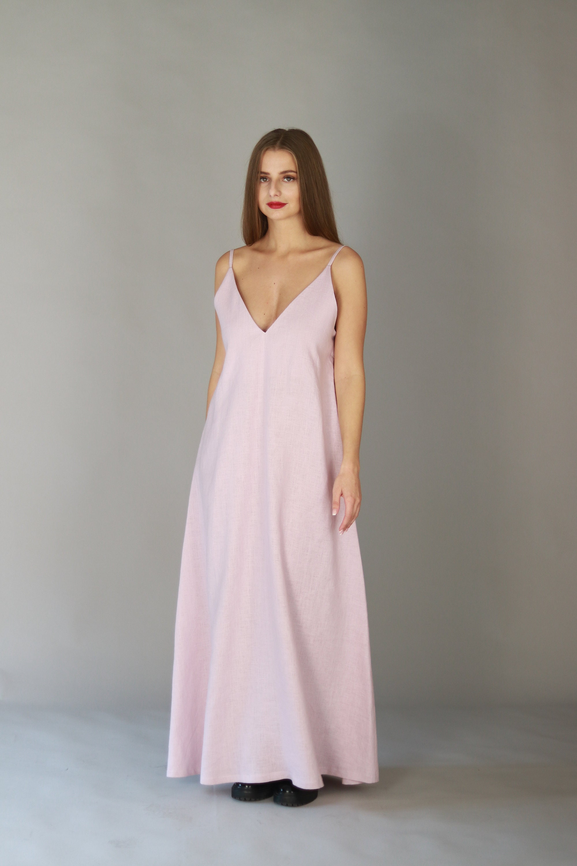 Sleeveless Linen Maxi Slip Dress, V-neck Summer Dress, Long Women Gown -  Etsy