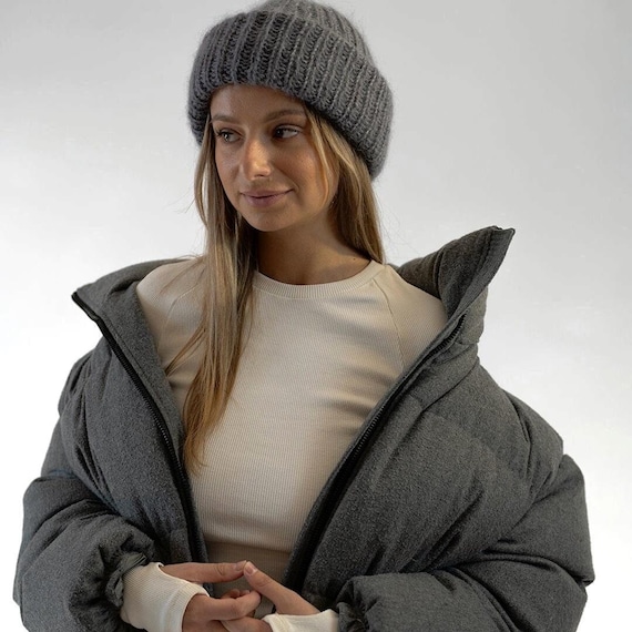 Hand Knit Gray Mohair Ribbed Beanie Archer beanie – Sari Nordlund main image 4