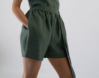 SHORTS IN LINO DA DONNA, Pantaloncini in lino con vita elastica, Pantaloncini in lino casual, Pantaloncini a vita alta, Pantaloncini a gamba larga da donna, Pantaloncini da yoga